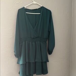 Zara Green Midi Dress with Bishop Sleeves and V-Neck 103